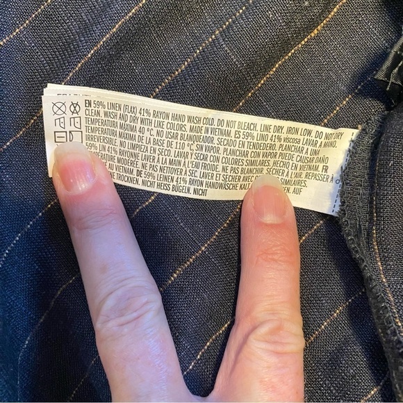 Forever 21 Linen Blend Pinstripe Jumper w/ Side Pocket & Hidden Side Zipper Sz L - Picture 7 of 8